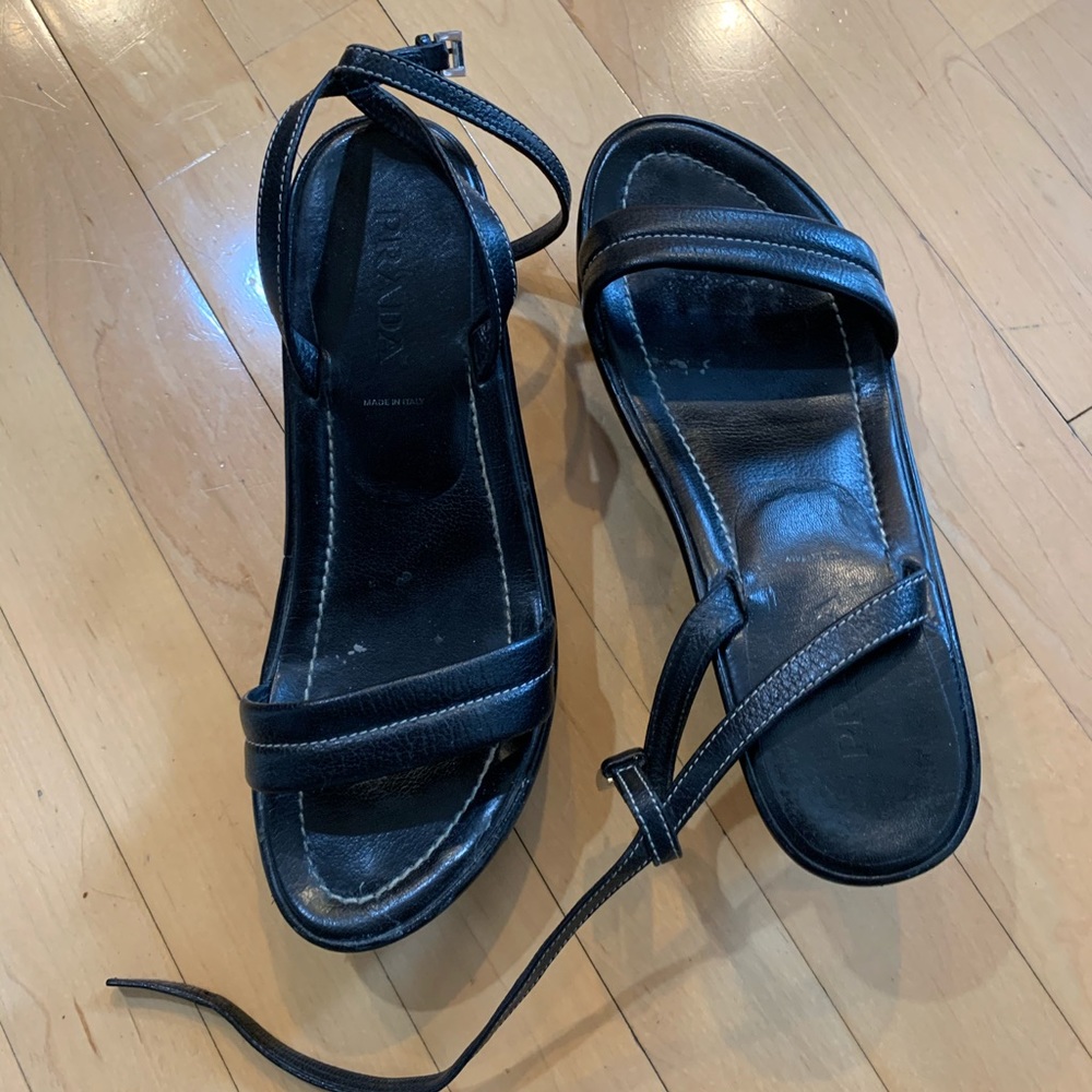PRADA Black Wedge Sandals - Picture 6 of 10